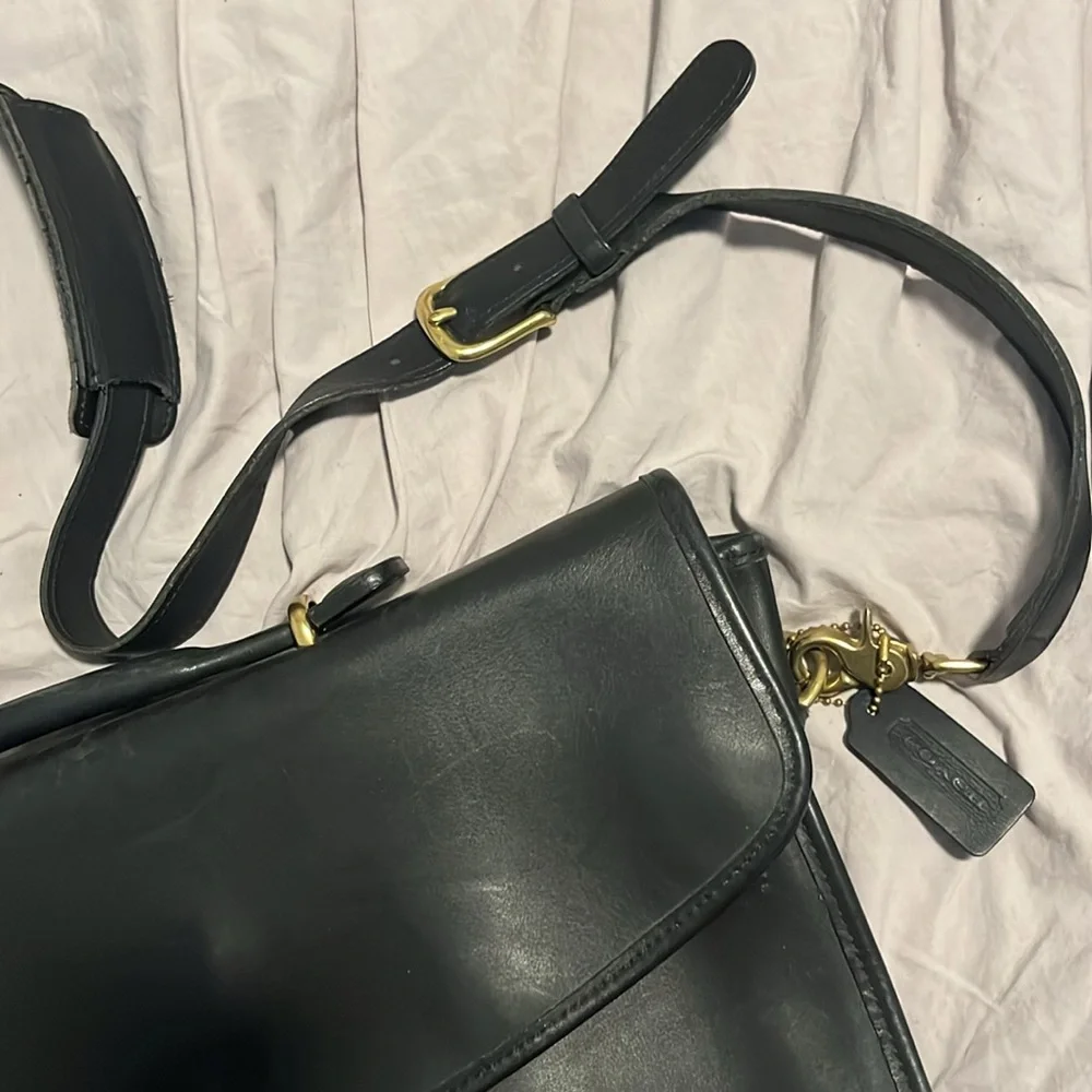Coach Black Leather Laptop Briefcase with Gold Turn-Lock
